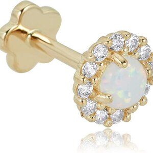 Gold & Opal Flat Back Earring Flat Back for Cartilage Piercing